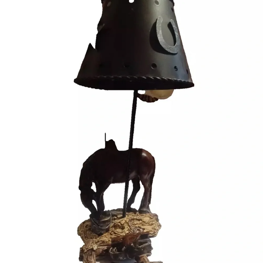Western Ceramic Porcelain Accent Tealite Lamp Horse Drinking Water